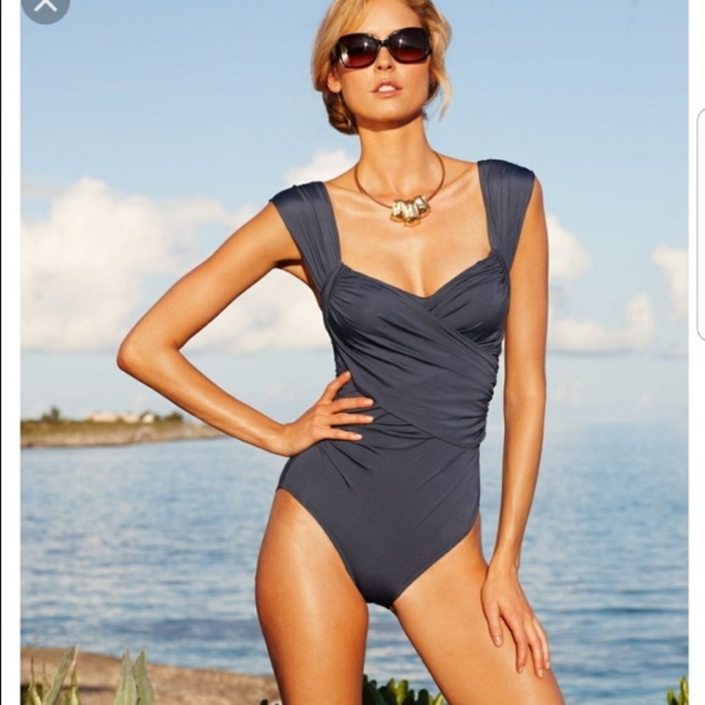 Navy One-Piece Swimsuit with Draped Front